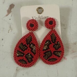 Red and Brown Beaded Earrings